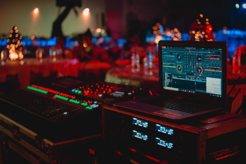 DJ setup with digital turntables at corporate nightclub event | A Great Night Out Entertainment